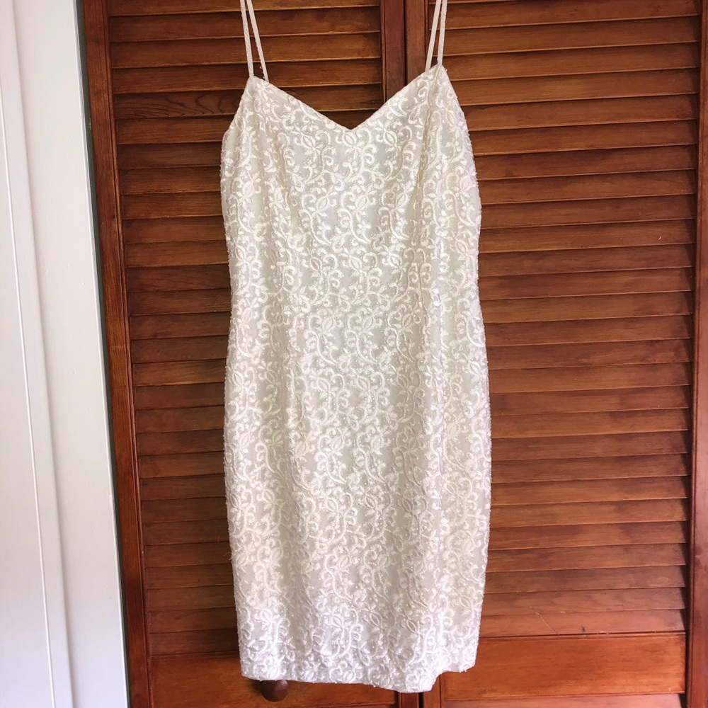 Vintage Oleg Cassini White Sequin Dress